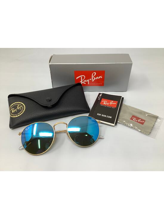 Ray Ban Women\'s Round Metal Gold Blue Mirror Polarized	Italy Sunglasses O14-6 main image 8